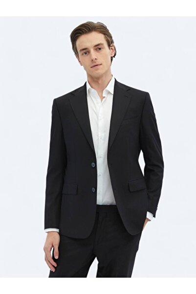 Kip Siyah Mikro Modern Fit Çevre Dostu Yün Karışımlı Takım Elbise