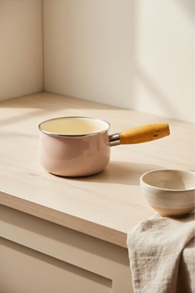 Bambum Nostalji Emaye - Wooden Strappy Enamel Pan Sauce Bowl Milk Bowl Earthe...
