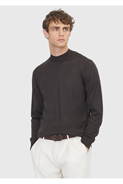 Ramsey Πουλόβερ από μαλλί με απλό πλέξιμο καφέ Bato
