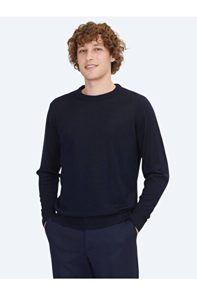 Kip Pulover din amestec de lână jacquard cu gât turn albastru bleumarin