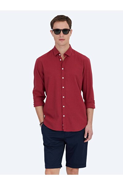 Kip Red Plain Regular Fit Woven Casual 100% Cotton Shirt