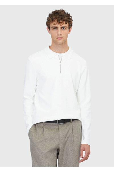 Ramsey Ecru Polo Neck Plain Knit Sweater