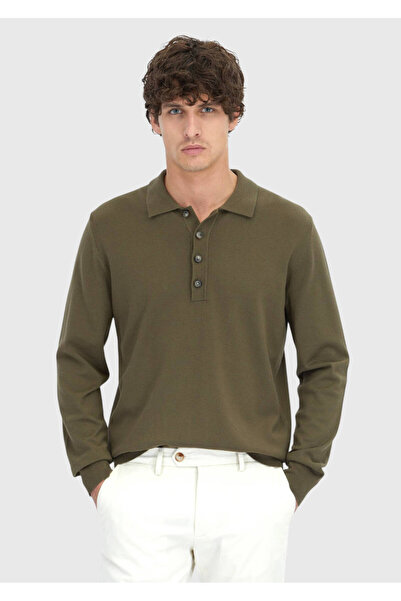 Ramsey Khaki Polo Neck Plain Knit Sweater