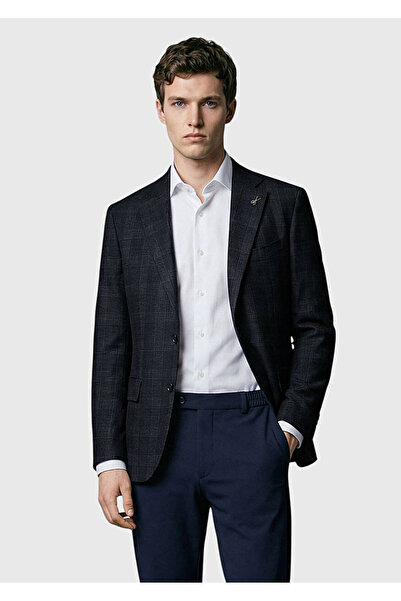 Ramsey Antrasit Kareli Zeroweight Slim Fit %100 Yün Ceket