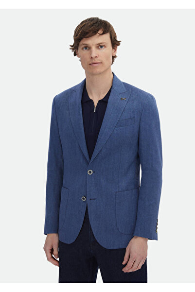 Ramsey Indigo Patterned Zeroweight Slim Fit Cotton Blended Jacket