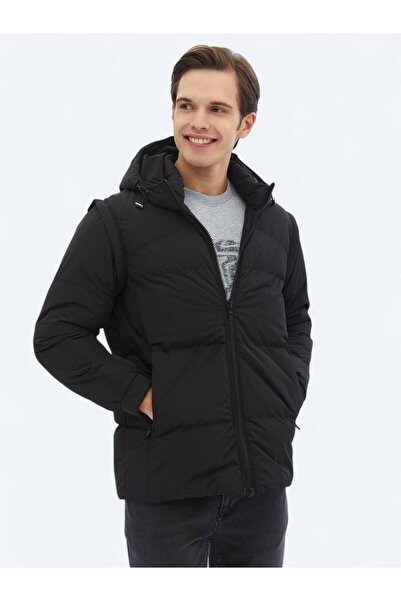 Kip معطف منسوج كاجوال بقصة عادية باللون الأسود