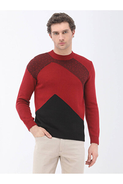 Kip Black Crew Neck Patterned Cotton Blend Sweater Sweater
