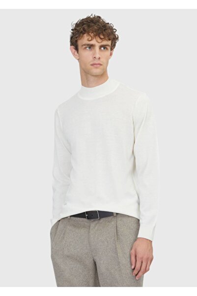 Ramsey Ecru Bato Collar Plain Knit Wool Blend Sweater