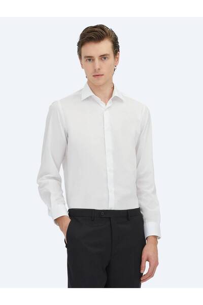 Kip White Regular Fit Woven Classic Cotton Blended Shirt