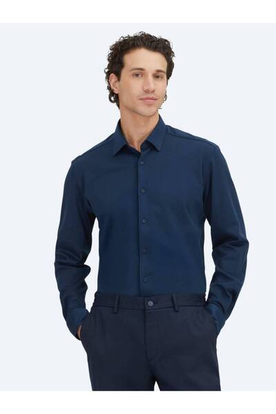 Kip Cămașă casual 100% bumbac, țesută, albastru bleumarin