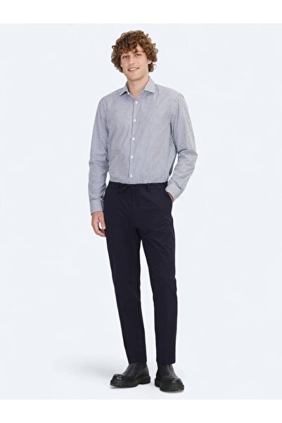 Kip Navy Blue Woven Jogging Fit Casual Trousers