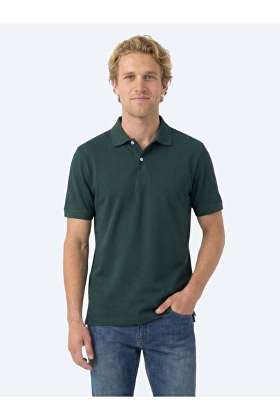 Kip Yeşil Düz Polo Yaka Pamuk Karışımlı T-Shirt