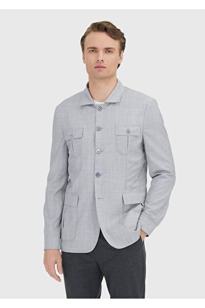 Ramsey Açık Gri Düz Shirt Shoulder Slim Fit %100 Yün Ceket