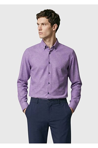 Ramsey Mor Düz Regular Fit Dokuma Casual %100 Pamuk Gömlek