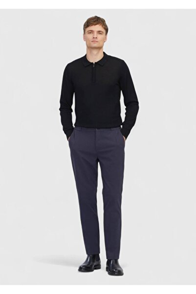 Ramsey Anthracite Plain Woven Jogging Fit Casual Cotton Blend Trousers