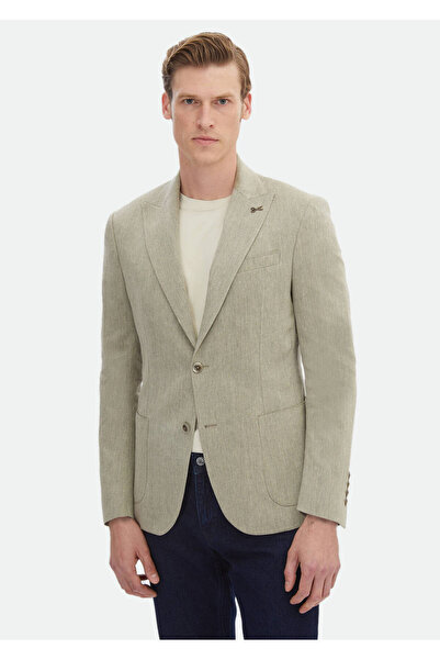 Ramsey Haki Desenli Zeroweight Slim Fit Pamuk Karışımlı Ceket