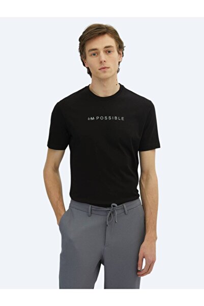 Kip Crna Štampano okrugla kragna 100% pamuk T-shirt