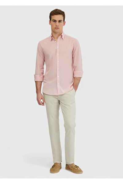 Ramsey قميص قطني 100% بتصميم عادي وقصة مريحة بلون وردي