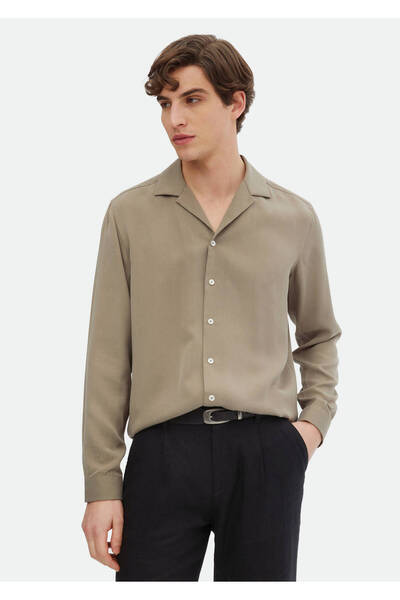 Ramsey قميص كلاسيكي بلون رملي مستقيم