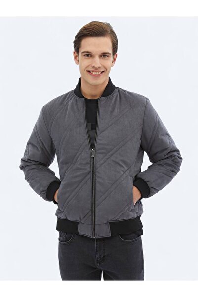 Kip Ανθρακί Κανονική Αθλητική Κορυφή Χαλαρού Υφάσματος Παλτό