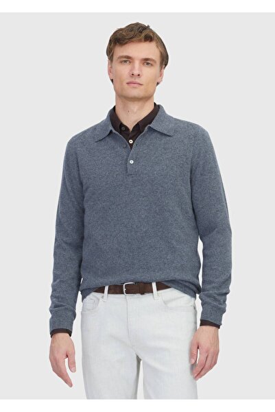 Ramsey Medium Gray Polo Neck Plain Knit 100% Cashmere Knitwear Sweater