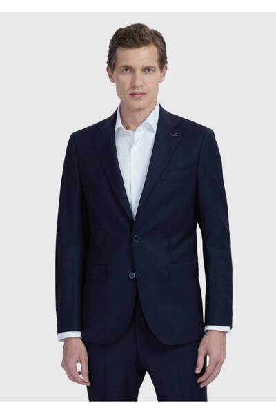 Ramsey Navy Blue Straight Modern Fit Wool Blended Suit
