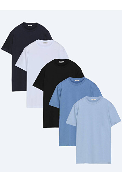 Kip Multicolored 5-Pack Plain 100% Cotton T-Shirts