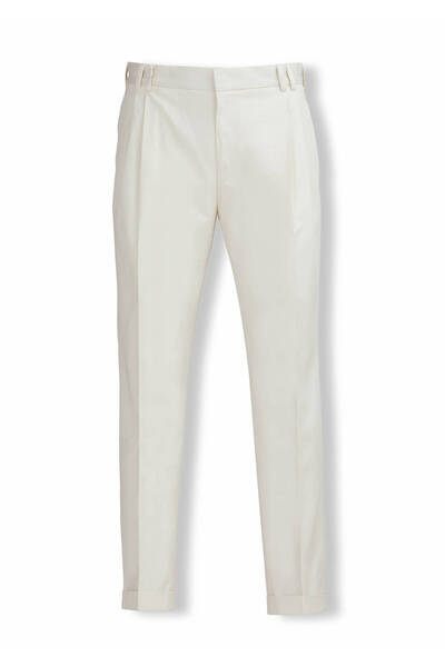 Ramsey Amestec de bumbac Ecru Modern Fit - Pantaloni din țesătură simplă