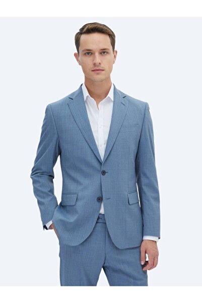 Kip Mavi Mikro Modern Fit Yün Karışımlı Takım Elbise