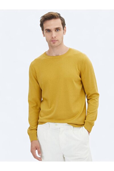 Kip Žuti okrugla kragna obični pleteni Mešavina pamuka džemper