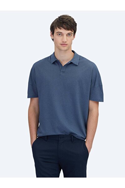Kip Lacivert Polo Yaka Pamuk Karışımlı T-Shirt
