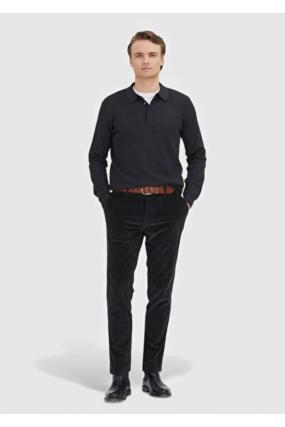 Ramsey Anthracite Plain Woven Jogging Fit Velvet Casual Cotton Blend Trousers