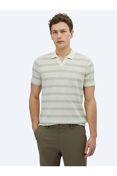 Kip Tricou din amestec de bumbac cu guler polo cu dungi gri