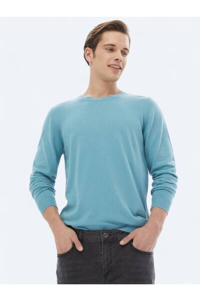 Kip سترة تريكو من مزيج القطن المحبوك بياقة دائرية داكنة اللون