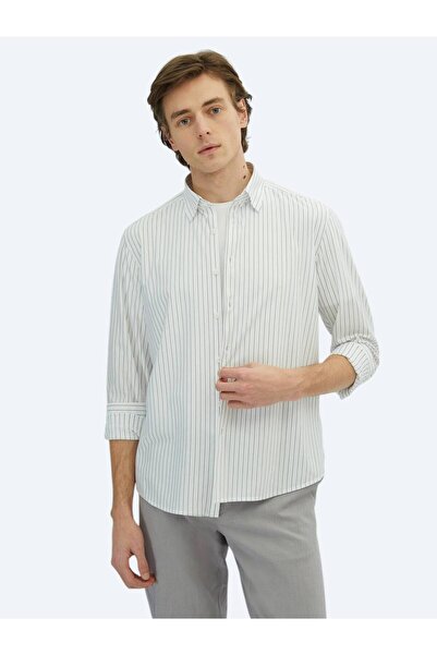 Kip Siyah Çizgili Regular Fit Casual Pamuk Karışımlı Gömlek