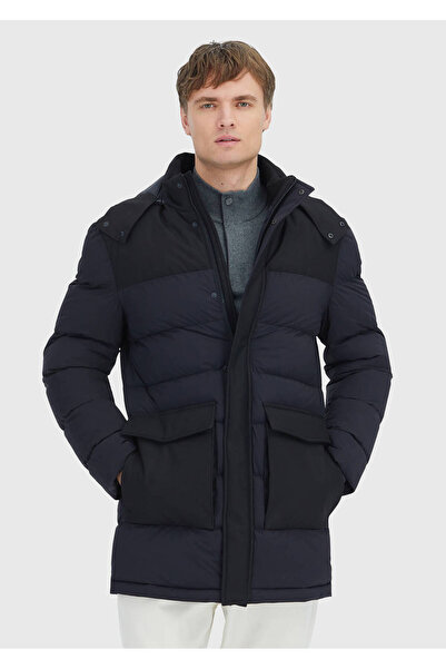 Ramsey Siyah Regular Fit Kapüşonlu Klasik Dokuma Kaban