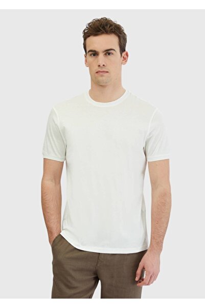 Ramsey Beyaz Düz Bisiklet Yaka %100 Pamuk T-Shirt