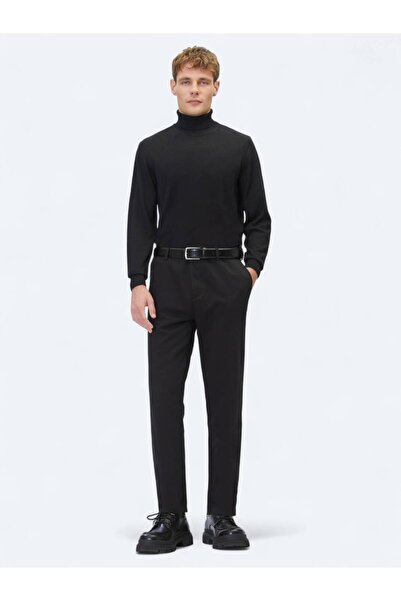Kip Siyah Dokuma Relaxed Fit Casual Pamuk Karışımlı Pantolon