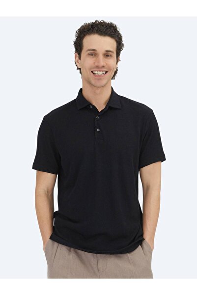 Kip Μαύρο μπλουζάκι με γιακά πόλο από βαμβακερό μείγμα