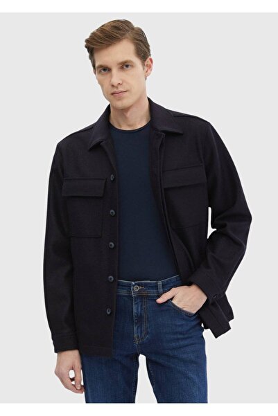 Ramsey Cămașă overshirt din lână 100% țesută, albastru bleumarin, cu croială ...