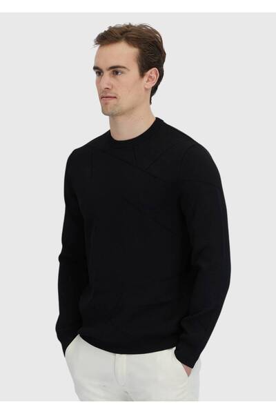 Ramsey Black Crew Neck Jacquard Knitwear Sweater