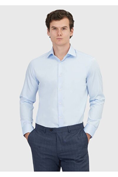 Ramsey Σκούρο μπλε ίσιο κλασικό πουκάμισο με κανονική εφαρμογή από 100% βαμβάκι