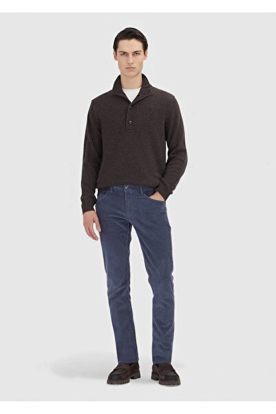 Ramsey Mavi Düz Dokuma Slim Fit Kadife Casual Pamuk Karışımlı Pantolon