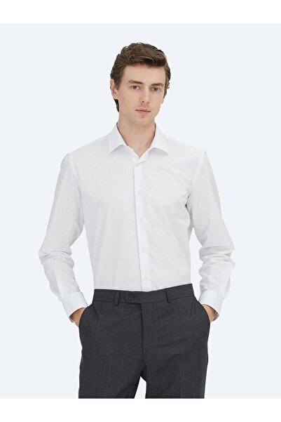Kip Kırık Beyaz Regular Fit Dokuma Klasik Pamuk Karışımlı Gömlek