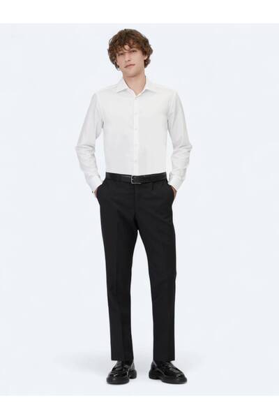 Kip Black Plain Weave Fitted Fit Classic Wool Blend Trousers