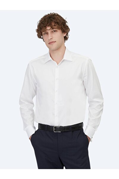 Kip White Plain Regular Fit Woven Classic 100% Cotton Shirt