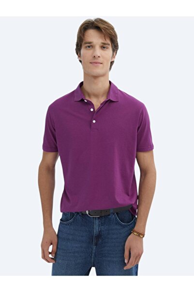 Kip Tricou cu gât polo simplu prune 100% bumbac