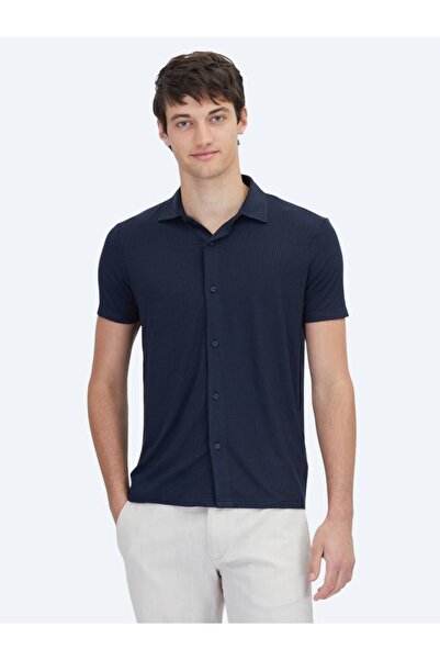 Kip Lacivert Desenli Regular Fit Casual Gömlek