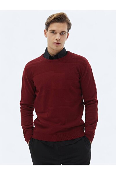 Kip Red Crew Neck Jacquard Wool Blended Knitwear Sweater