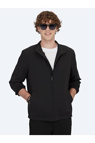 Kip Μαύρο κανονική εφαρμογή με γιακά casual υφαντό παλτό